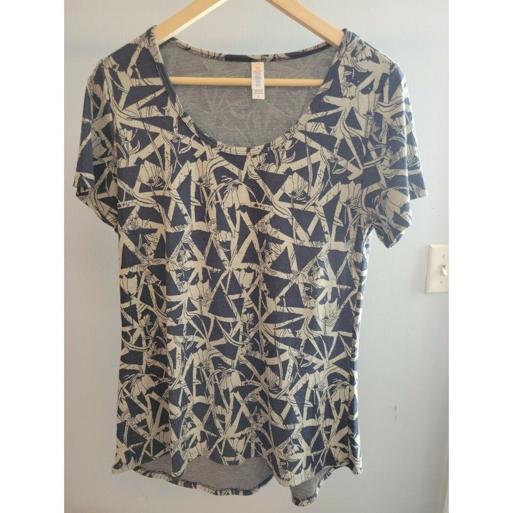 Lularoe Classic-T Medium Blue w/ Cream Colored Bamboo  Overlay